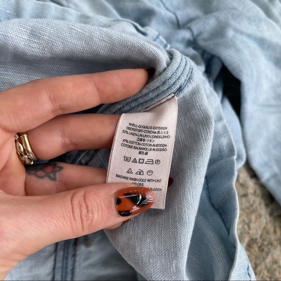 SOLD Free People Embroidered Sleeve Linen Blend Denim Jacket - Picture 5 of 10